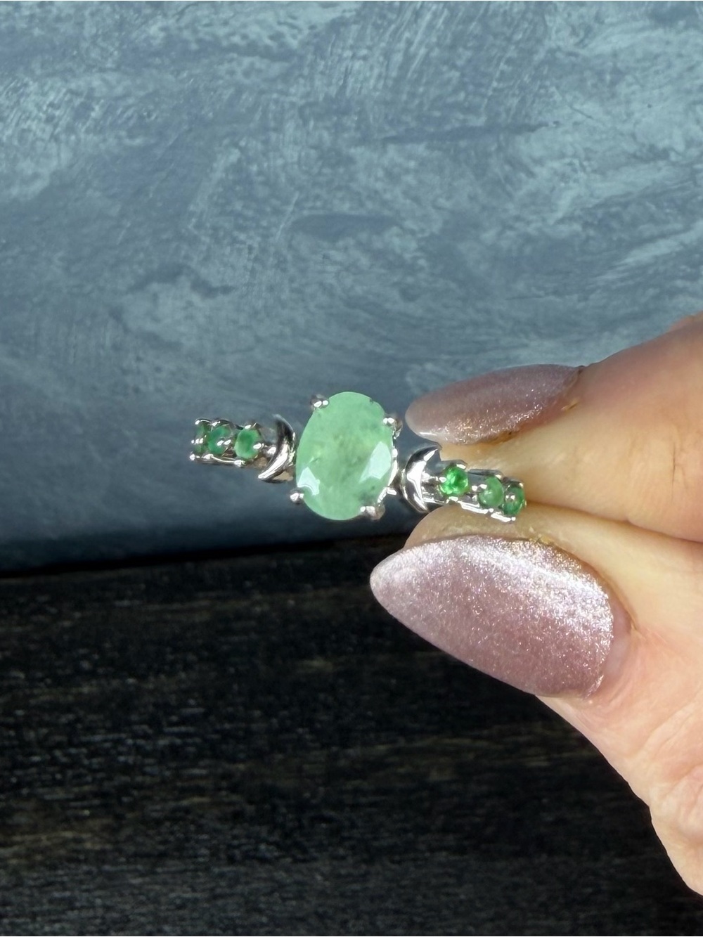 Natural 1.50Ct Emerald with emerald accent 925 Sterling Silver Ring Sz 7.25 - Picture 9 of 10